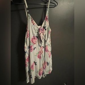 White, blue stripes, flowers, romper